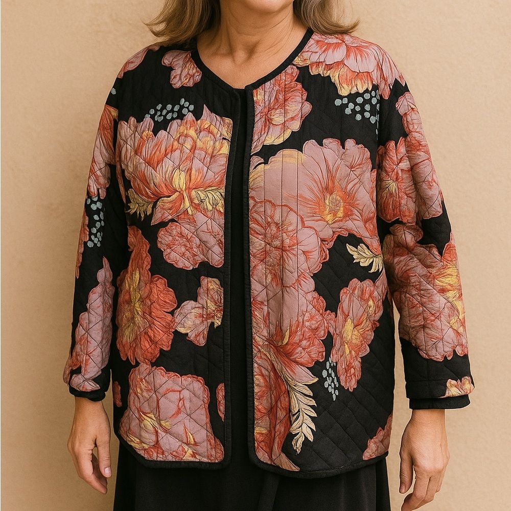 Little Journey's Chicago Button Blouse MOP Buttons‎ L Large Quilted Jacket